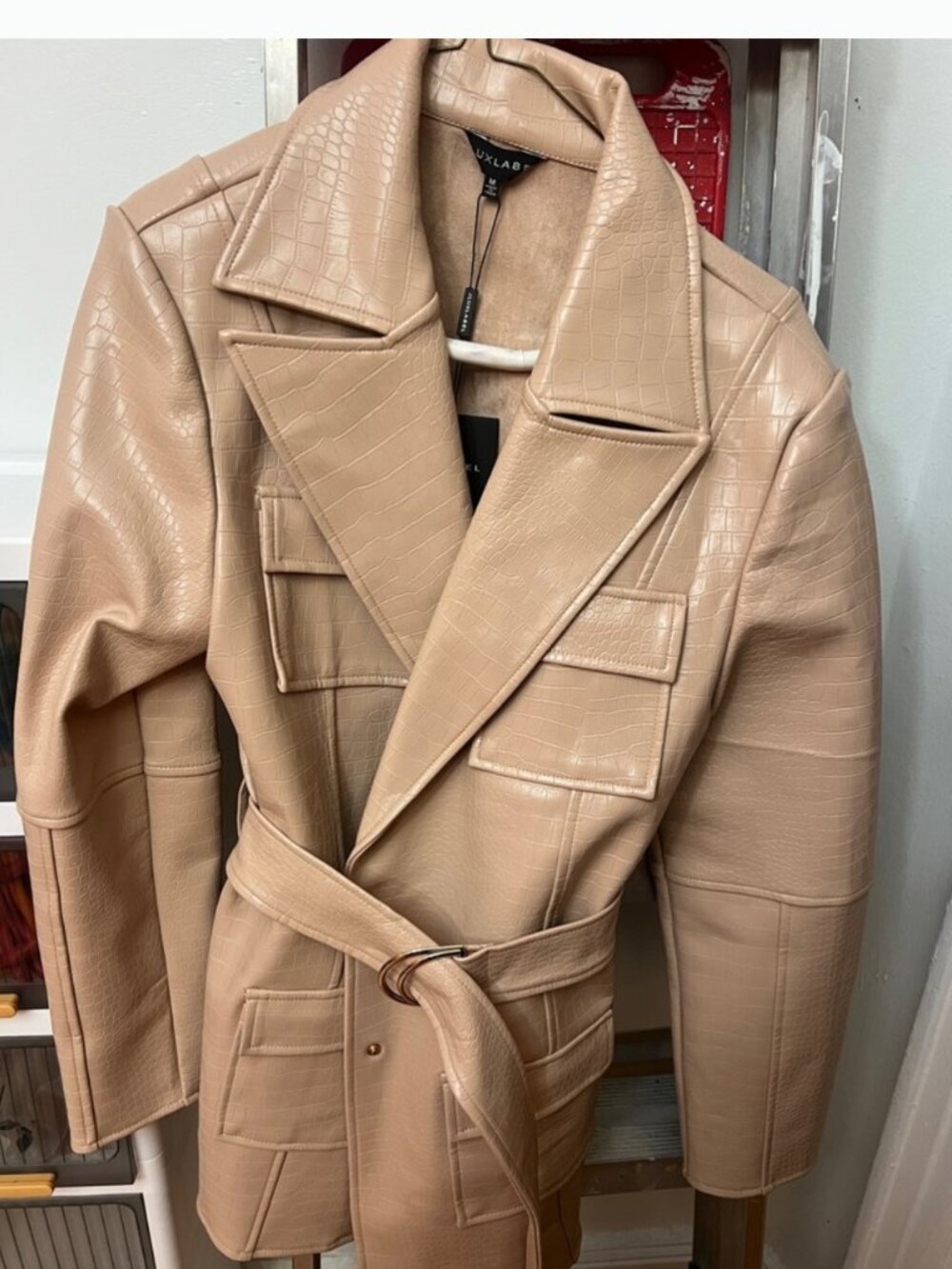 JLUXLABEL Beige Croc Embossed Trench Coat Size L
